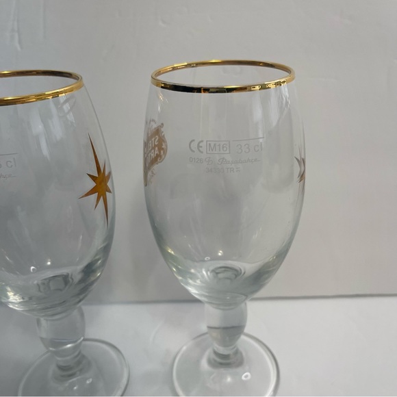 Stella Artois Belgium Beer Glasses Chalice 40CL Set of 2 Gold Rim - Picture 8 of 15